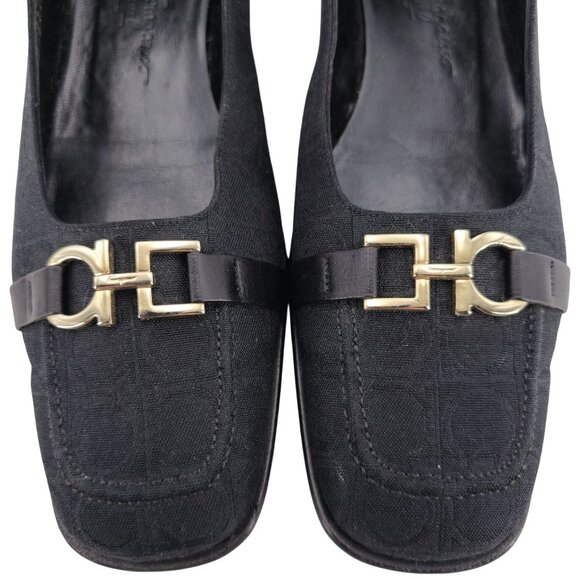 Salvatore Ferragamo Italy Womens 8AA Black Signature Gancini Dress Shoe Pumps - Picture 2 of 11